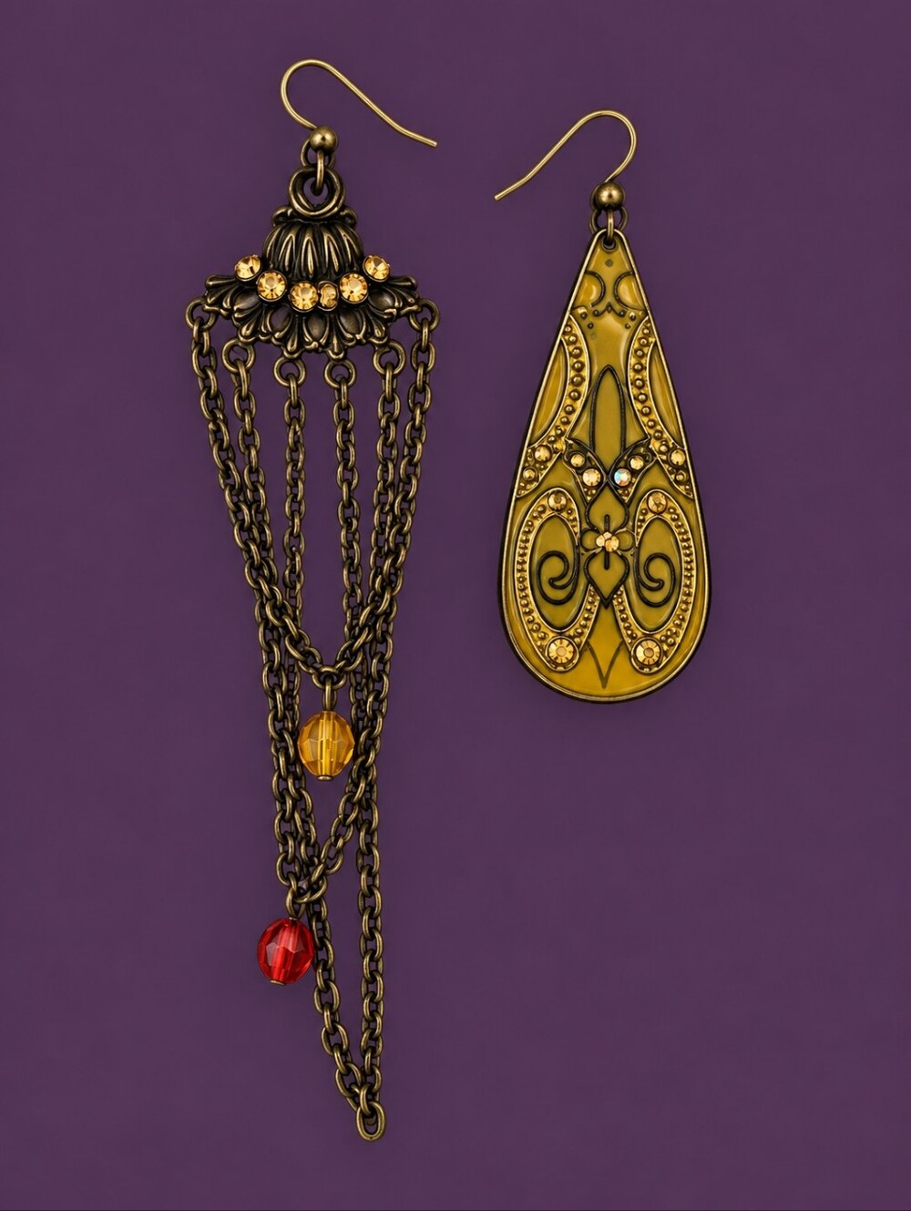 Vintage Bronze Art Nouveau Dangle Hook Earrings